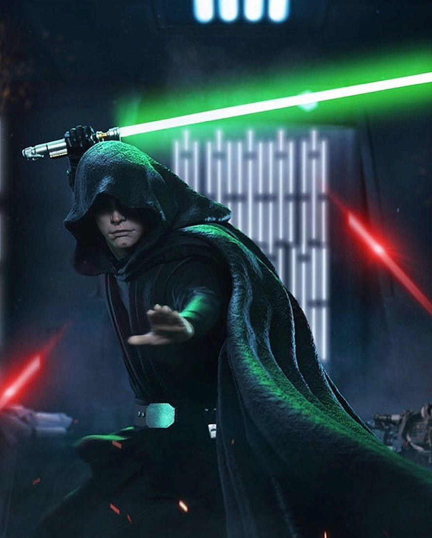 Luke Skywalker as Skynobi in The Mandalorian with Green Lightsaber HD phone wallpaper