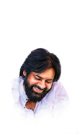 Pawan Kalyan smiling portrait with full beard and white shirt on clean white background HD phone wallpaper