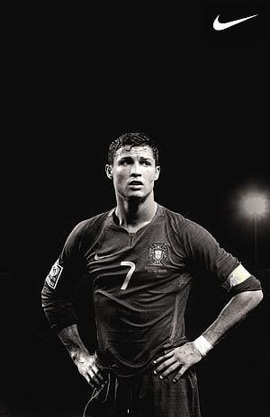Cristiano Ronaldo in Portugal National Team Kit Black and White Portrait HD phone wallpaper