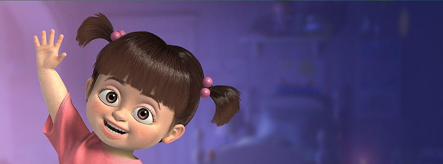 Boo from Monsters Inc Waving with Pigtails in Pink Shirt HD wallpaper