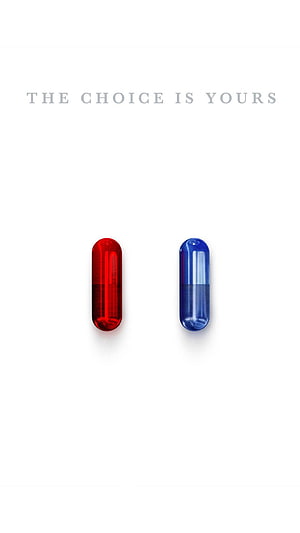 Red and Blue Pill Choice Minimalist Poster Design HD phone wallpaper