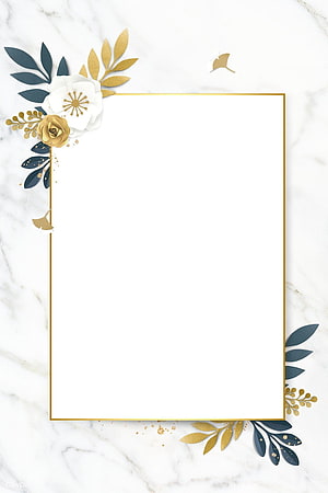 Elegant Gold and Navy Floral Frame on White Marble Background HD phone wallpaper