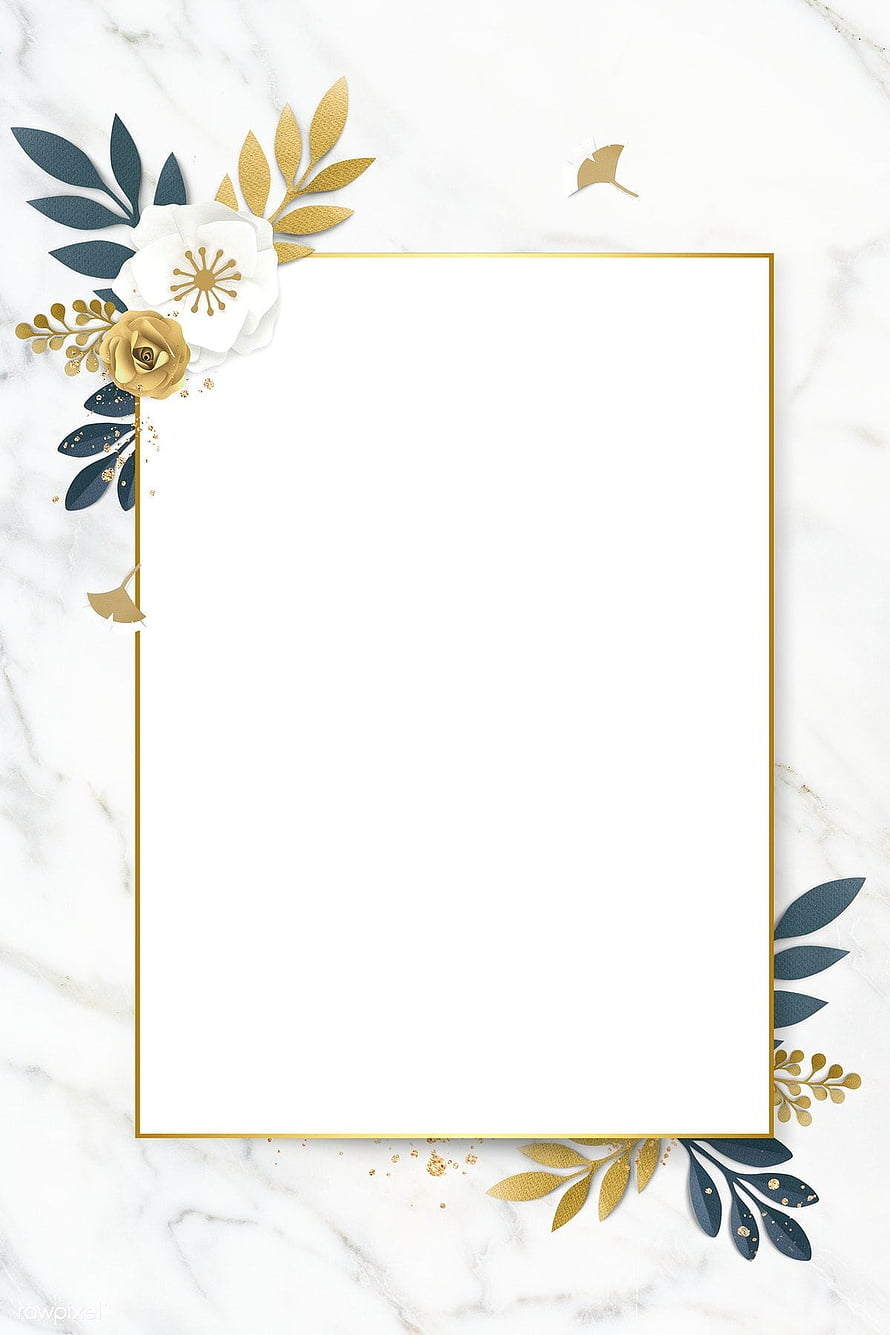 Elegant Gold and Navy Floral Frame on White Marble Background HD phone wallpaper