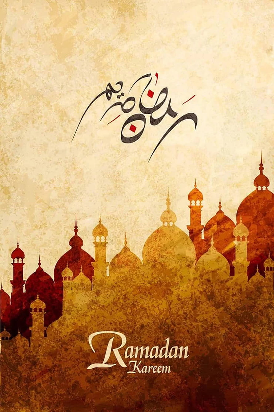 Ramadan Kareem Greeting Card with Islamic Mosque Silhouette and Arabic Calligraphy HD phone wallpaper