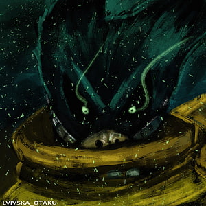 Vigilante Deku Fan Art in Dark Green and Gold Palette HD phone wallpaper