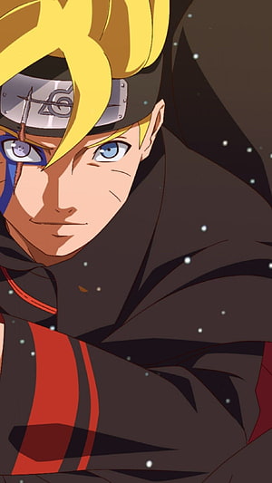 Boruto Uzumaki Anime Portrait in Dark Cloak with Headband and Blue Eyes HD phone wallpaper