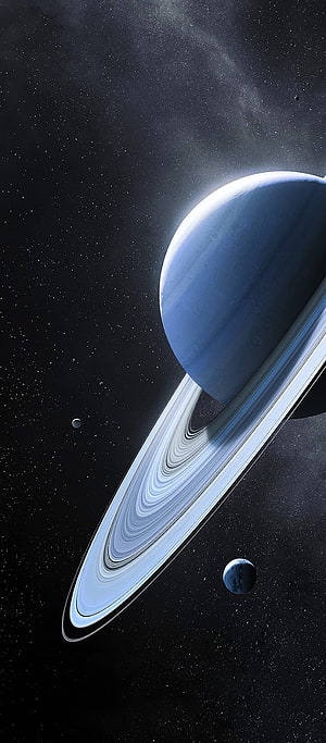 Majestic Ringed Planet and Moons in Deep Space with Starfield Background HD phone wallpaper