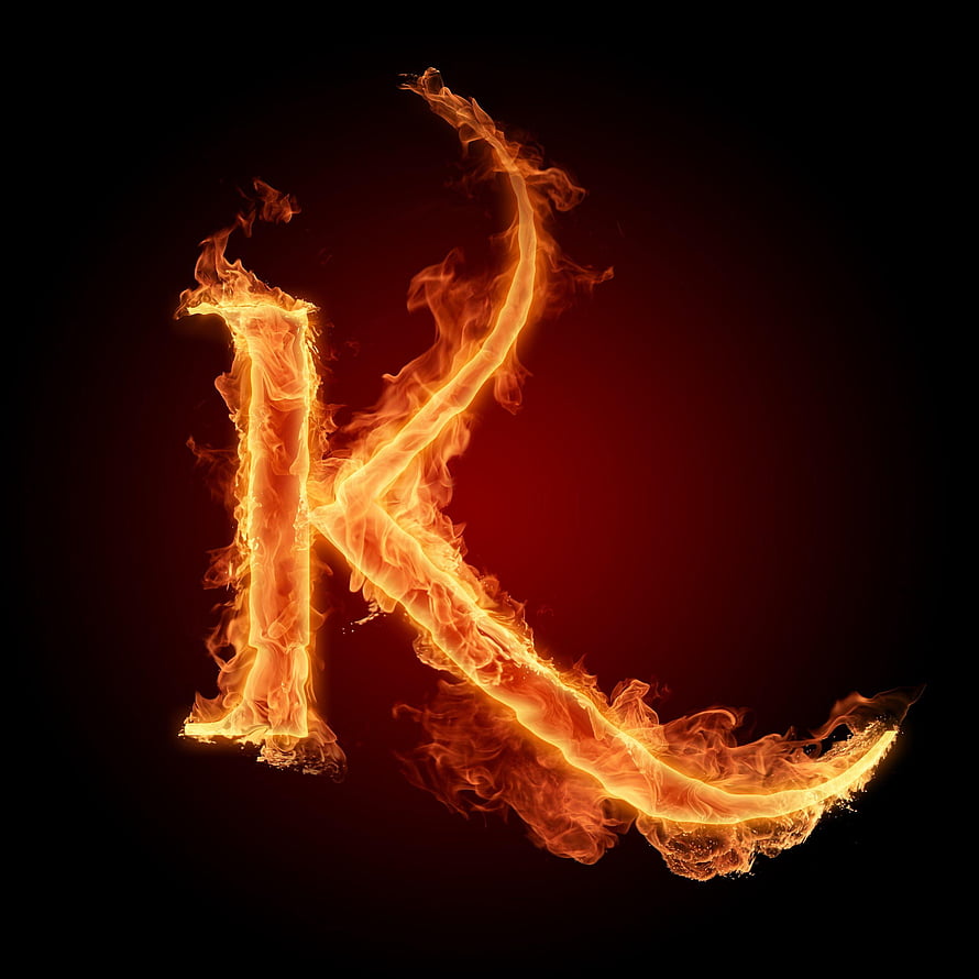 Flaming Letter K Fire Alphabet Typography on Dark Background HD phone wallpaper
