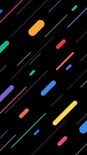 Vibrant diagonal capsule shapes and thin lines on a deep black background HD phone wallpaper
