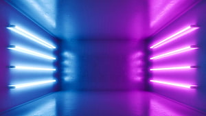 Minimalist Room Interior With Blue And Purple Neon Light Strips HD wallpaper