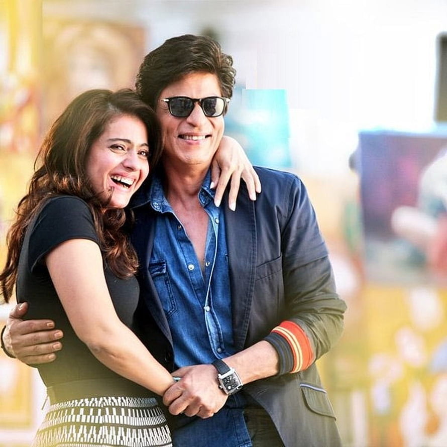 Shah Rukh Khan and Kajol Embracing in a Joyful Moment from the Film Dilwale HD phone wallpaper
