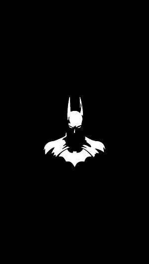 Minimalist Batman Silhouette on Black Background with White Cowl and Cape, Batman Oled, black amoled batman HD phone wallpaper
