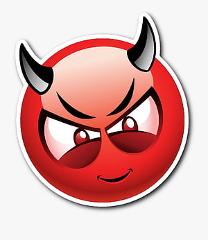Angry Red Devil Emoji Face With Horns And Smirk On White Background HD phone wallpaper