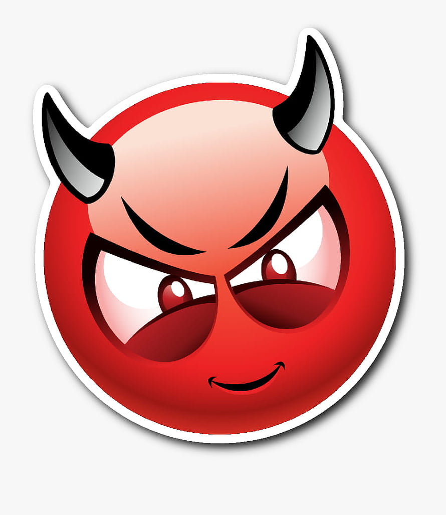 Angry Red Devil Emoji Face With Horns And Smirk On White Background HD phone wallpaper