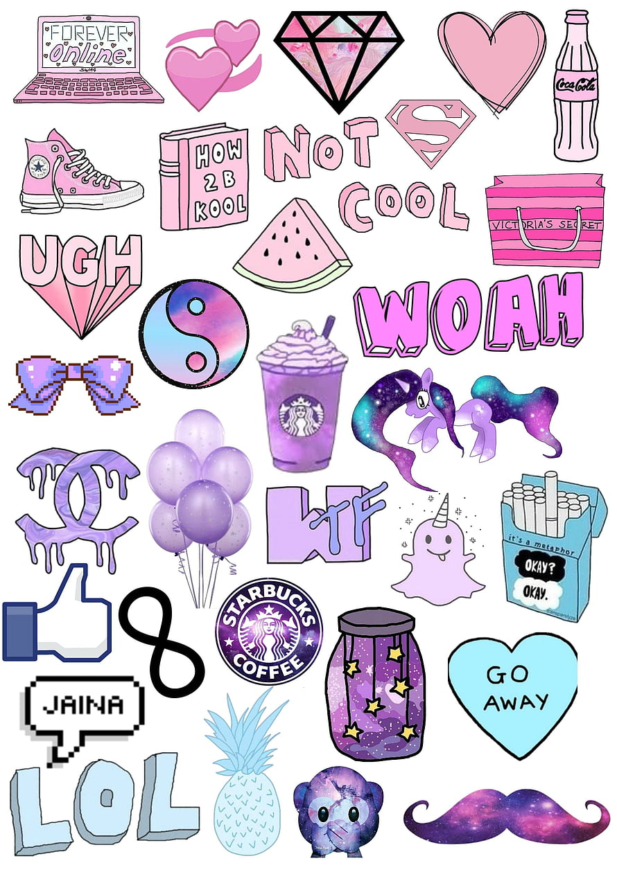 Pastel Aesthetic Sticker Sheet Featuring Cute Doodles, Brand Logos, and Galaxy Elements HD phone wallpaper