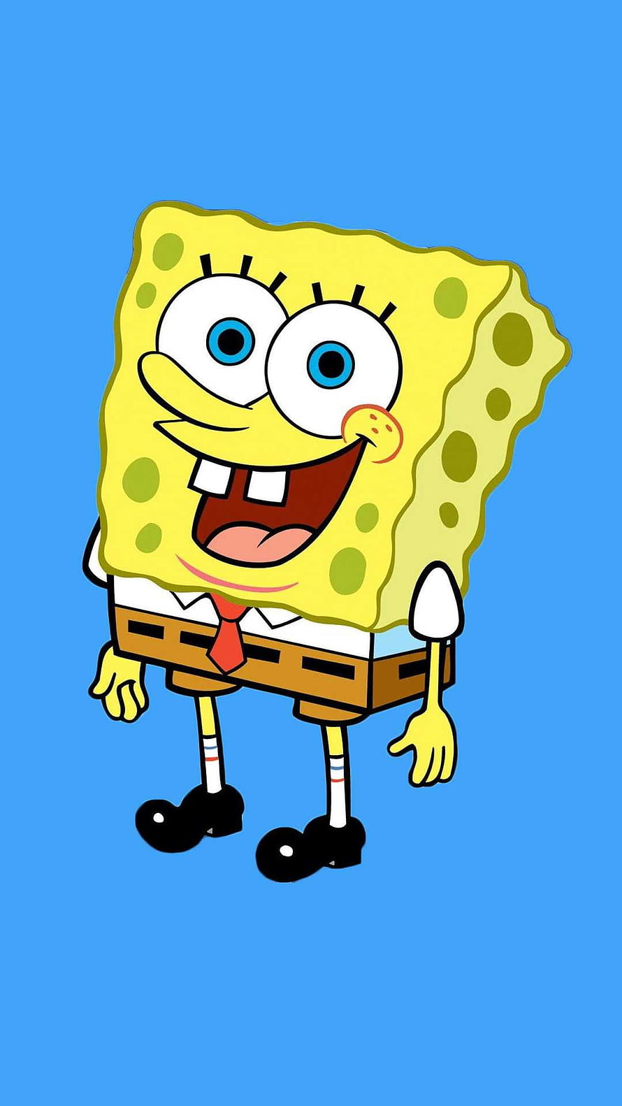 SpongeBob SquarePants Cartoon Character Standing on Blue Background HD phone wallpaper