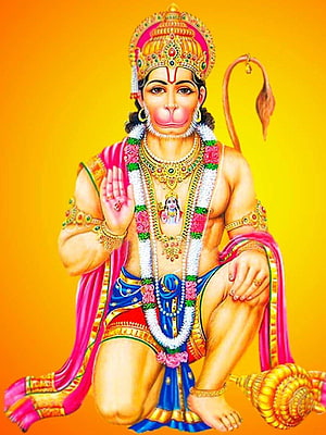 Lord Hanuman Devotional Portrait in Traditional Attire with Golden Crown and Conch Shell, Lord Hanuman Best Mobile Backgrounds New, hanuman ji full mobile HD phone wallpaper