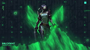 Valorant Viper Character Art with Green Toxic Gas and Tactical Gear HD wallpaper