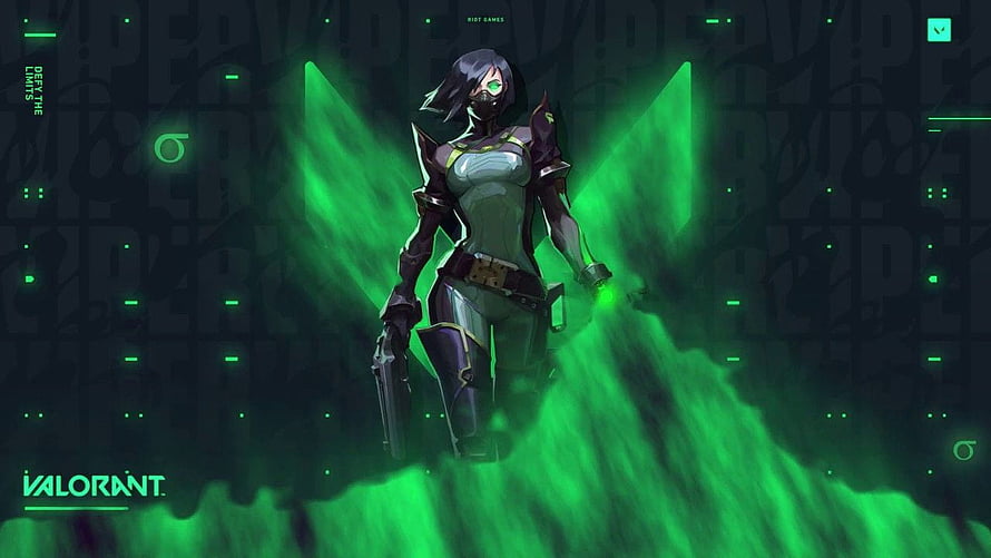 Valorant Viper Character Art with Green Toxic Gas and Tactical Gear HD wallpaper