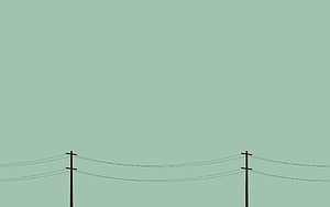 Minimalist Green Skyline with Silhouetted Utility Poles and Power Lines HD wallpaper
