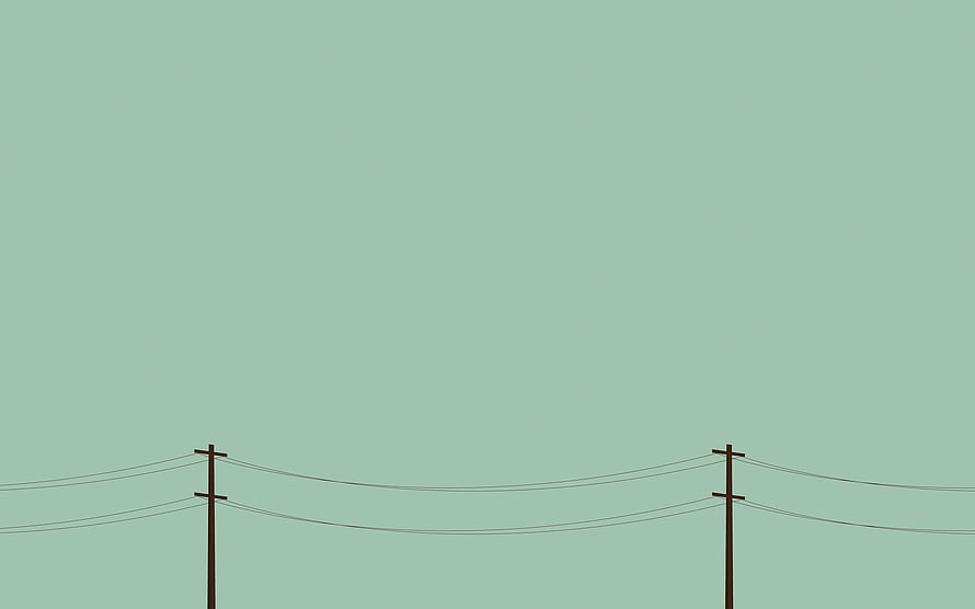Minimalist Green Skyline with Silhouetted Utility Poles and Power Lines HD wallpaper