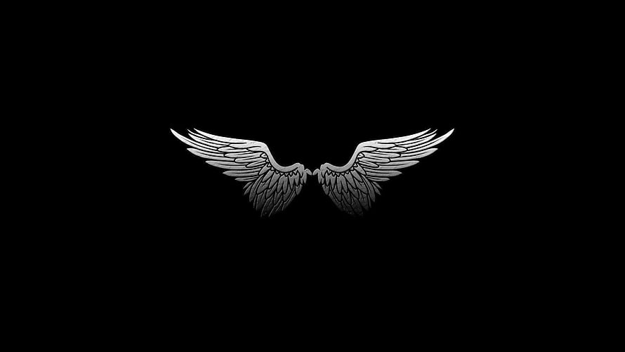 Silver Angel Wings Emblem on Black Background Minimalist Design HD wallpaper
