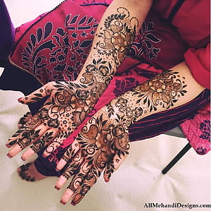 Intricate Bridal Mehndi Design Covering Hands and Forearms with Floral Patterns HD wallpaper