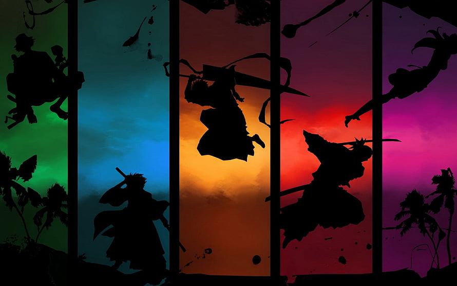Bleach Anime Silhouette Artwork with Vibrant Gradient Background HD wallpaper