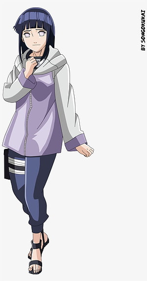 Hinata Hyuga Anime Character in Casual Hoodie and Sandals HD phone wallpaper