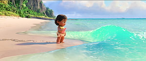 Baby Moana Standing on Tropical Beach Watching Turquoise Ocean Waves HD wallpaper