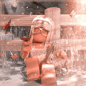 Roblox Preppy Girl with Glasses and Rabbit in Snowy Winter Scene HD phone wallpaper