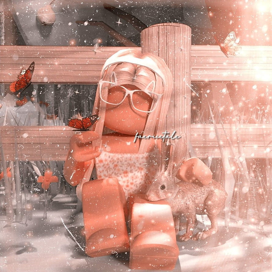Roblox Preppy Girl with Glasses and Rabbit in Snowy Winter Scene HD phone wallpaper