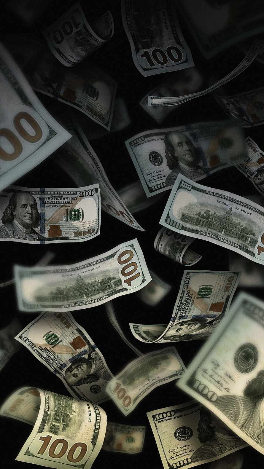 Falling US One Hundred Dollar Bills Against a Dark Background HD phone wallpaper