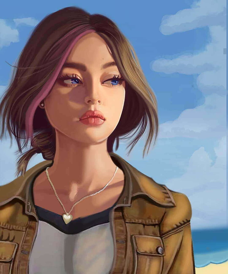 Digital Portrait of a Young Woman with Pink Hair Streak and Leather Jacket, 2 Última Attitude Cute Cartoon Girl For Dp, attitude anime girl HD phone wallpaper
