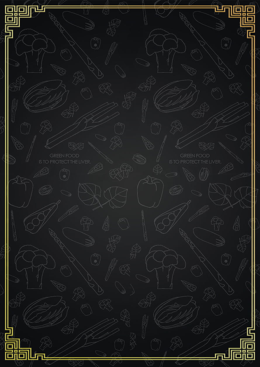 Elegant Black and Gold Vegetable Line Art Pattern with Decorative Border HD phone wallpaper