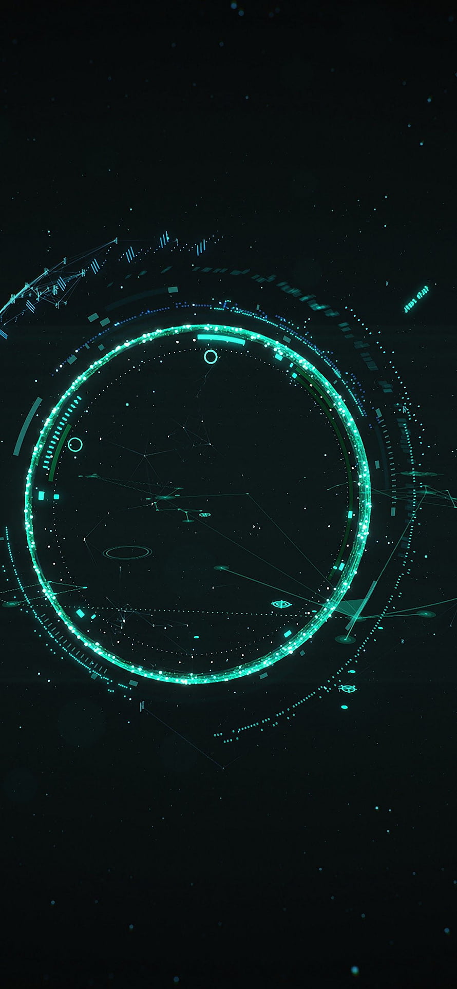 Futuristic Holographic HUD Interface with Glowing Cyan Circular Display on Dark Background HD phone wallpaper