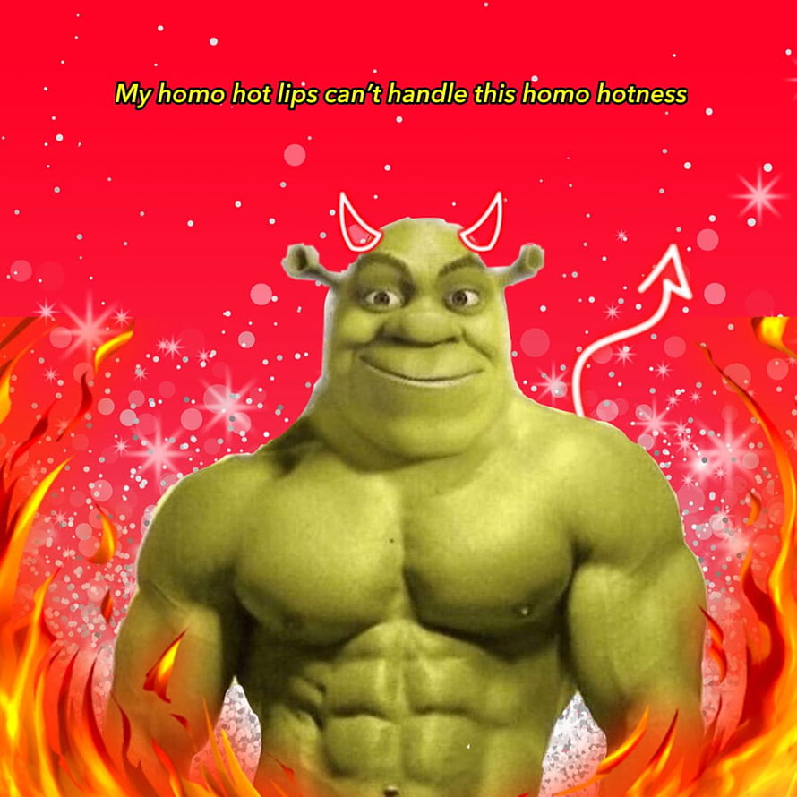 Muscular Shrek with Devil Horns and Fiery Red Background HD phone wallpaper