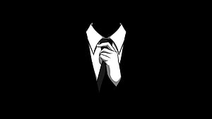 Minimalist Anonymous Hacker Illustration with Tie and Black Background HD wallpaper