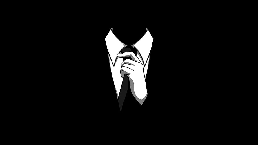 Minimalist Anonymous Hacker Illustration with Tie and Black Background HD wallpaper