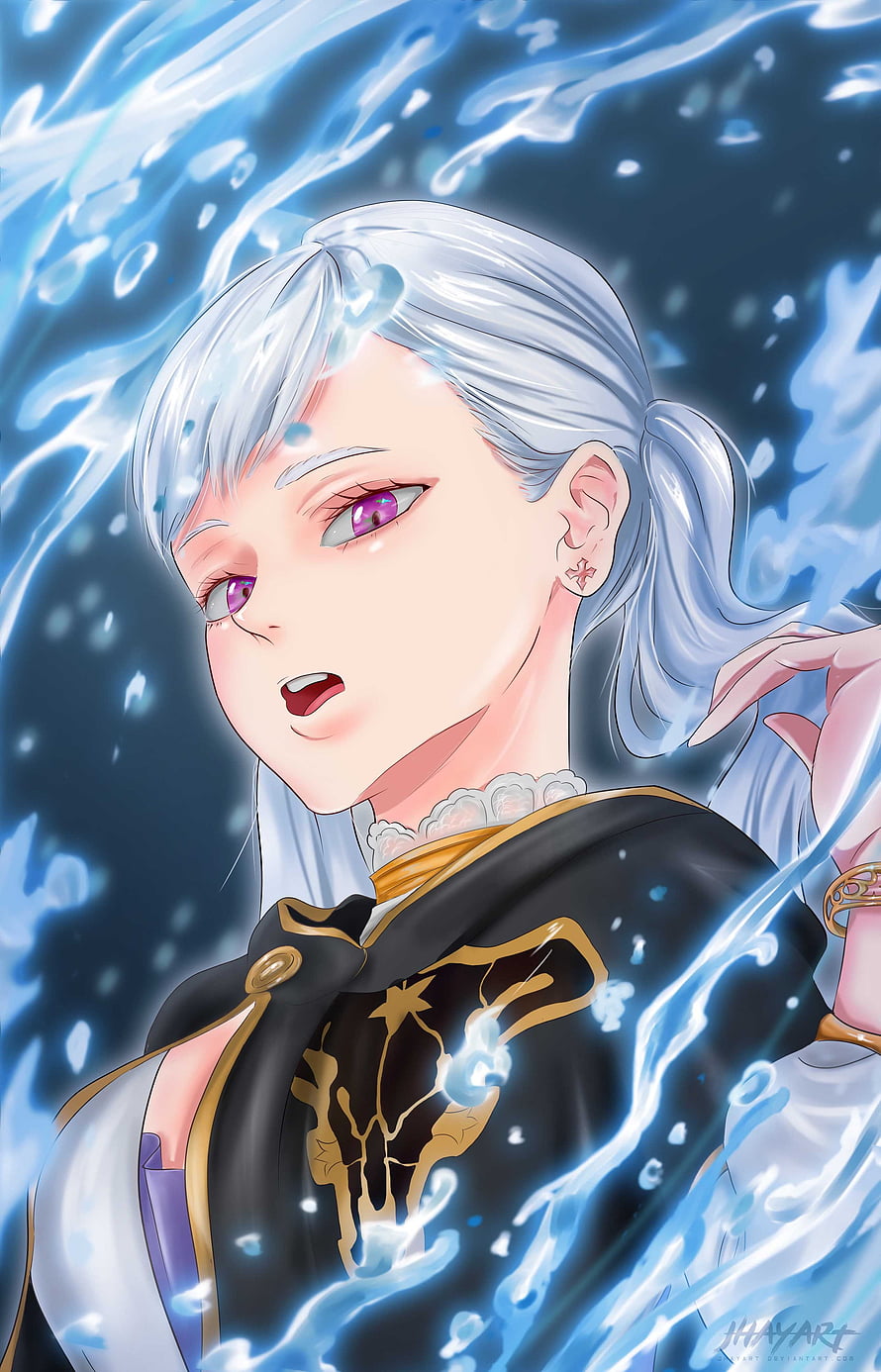 Noelle Silva from Black Clover with flowing silver hair and magical water energy HD phone wallpaper