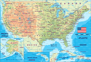 Detailed Political Map of the United States with State Borders and Major Rivers HD wallpaper