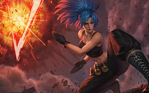 Karina Leona Skin from Mobile Legends in Dynamic Combat Pose with Explosive Energy HD wallpaper