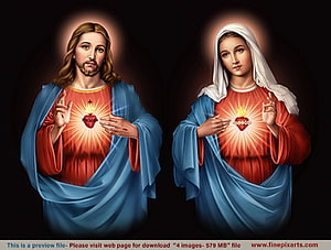 Sacred Heart of Jesus and Immaculate Heart of Mary Religious Painting HD wallpaper