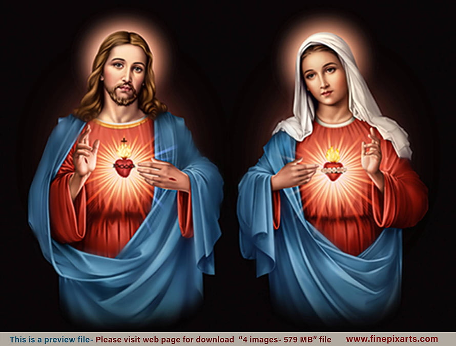 Sacred Heart of Jesus and Immaculate Heart of Mary Religious Painting HD wallpaper