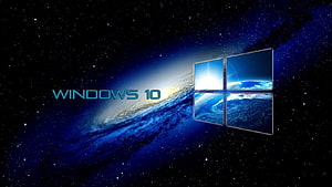 Windows 10 Logo Against Cosmic Galaxy Background With Earth View Through Four-Pane Window HD wallpaper