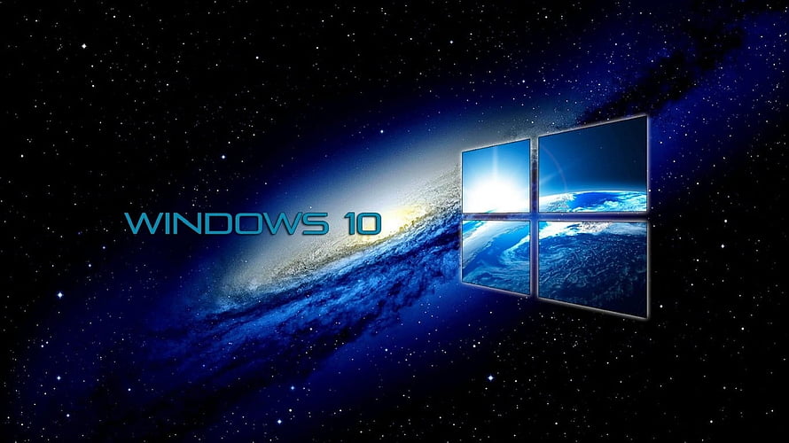 Windows 10 Logo Against Cosmic Galaxy Background With Earth View Through Four-Pane Window HD wallpaper