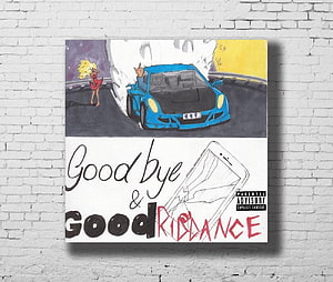 Juice Wrld Goodbye and Good Riddance Album Artwork with Blue Car and Cracked Phone HD wallpaper