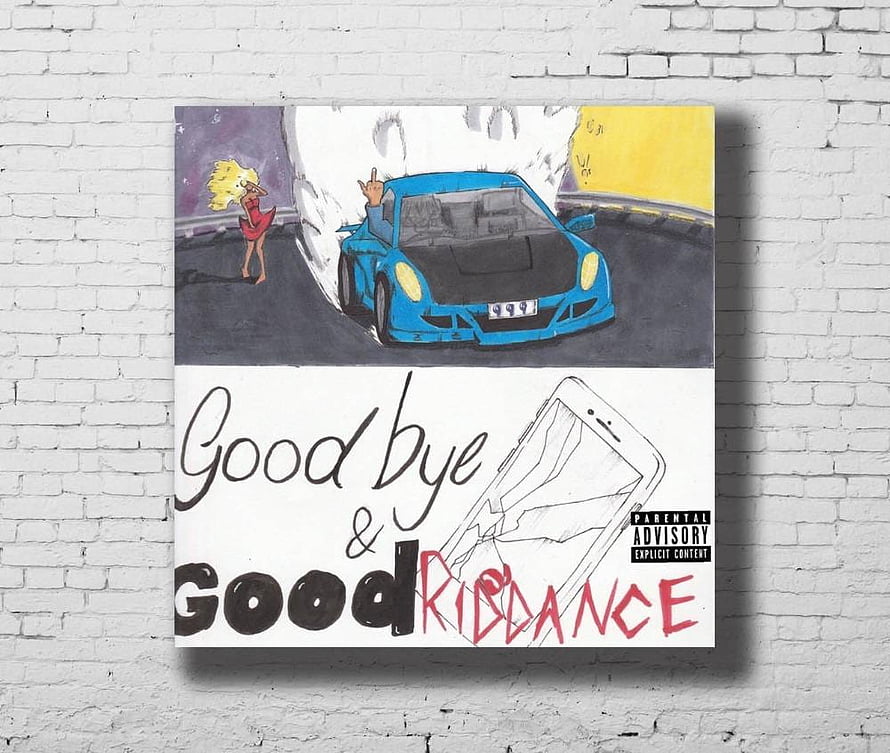 Juice Wrld Goodbye and Good Riddance Album Artwork with Blue Car and Cracked Phone HD wallpaper