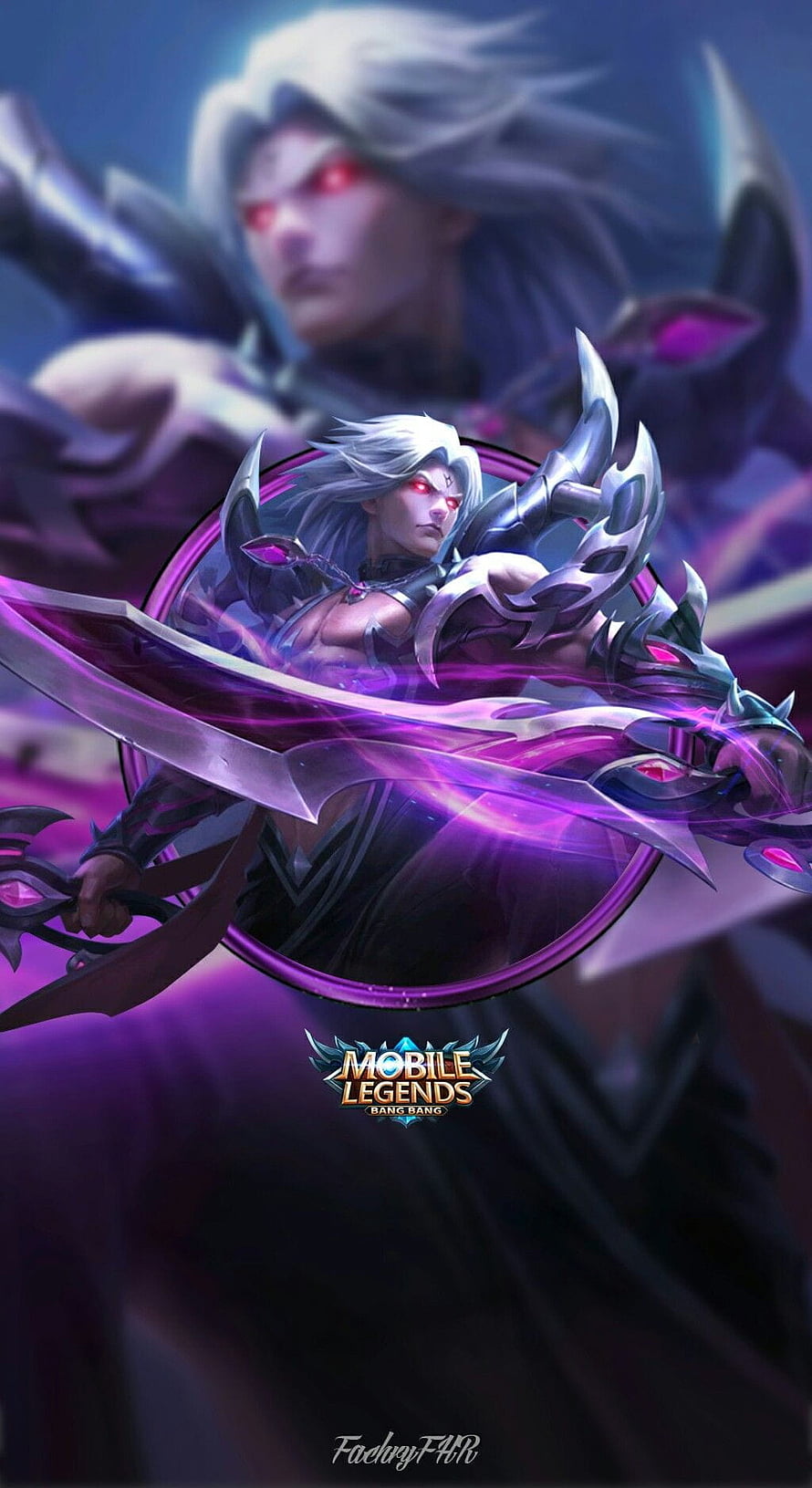 Martis King of Asura from Mobile Legends Bang Bang wielding a glowing purple blade HD phone wallpaper