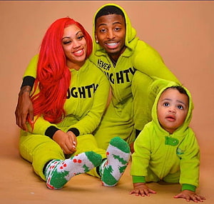 Mike and Jaliyah Family Christmas Portrait in Matching Neon Green Hoodies HD wallpaper